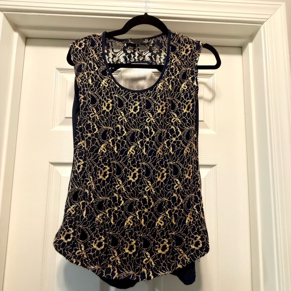 nOir Jewelry Black and Tan Embellished Tank Top
